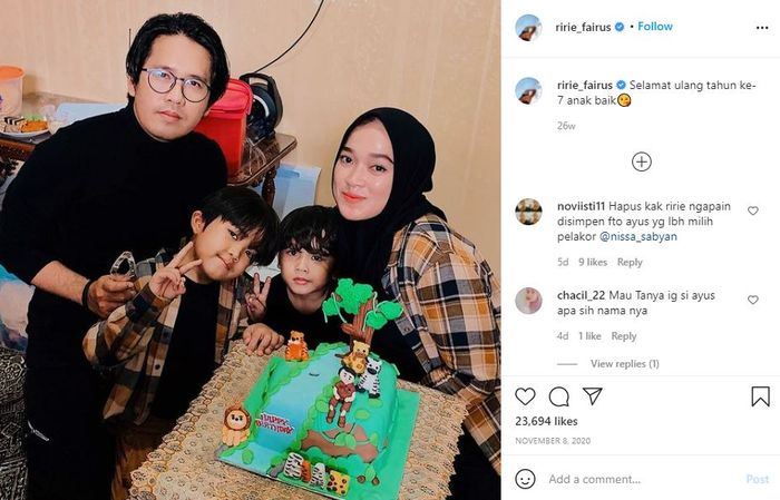 Potret lama Ririe Fairus bersama Ayus Sabyan masih tersimpan di Instagram Ririe.