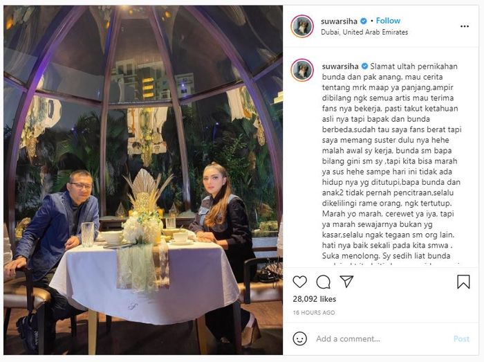 Unggahan Instagram Suwarsih