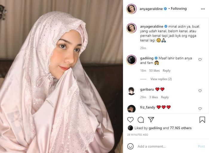 Anya Geraldine Unggah Foto Saat Kenakan Mukena.