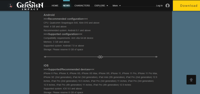Specifications needed to play Genshin Impact