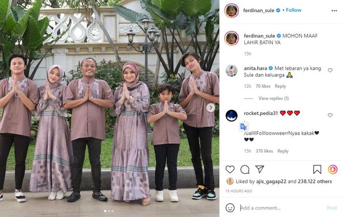 Postingan Sule di momen perayaan lebaran