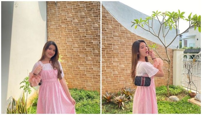 Potret Tiara Andini pakai dress ala cewek Korea saat rayakan lebaran dipuji netizen. 