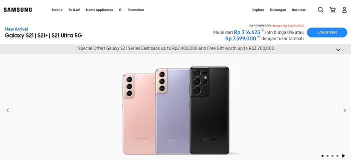 Tampilan <a href='https://newsmaker.tribunnews.com/tag/promo' title='promo'>promo</a> HP <a href='https://newsmaker.tribunnews.com/tag/samsung' title='Samsung'>Samsung</a> di website resmi <a href='https://newsmaker.tribunnews.com/tag/samsung' title='Samsung'>Samsung</a> 