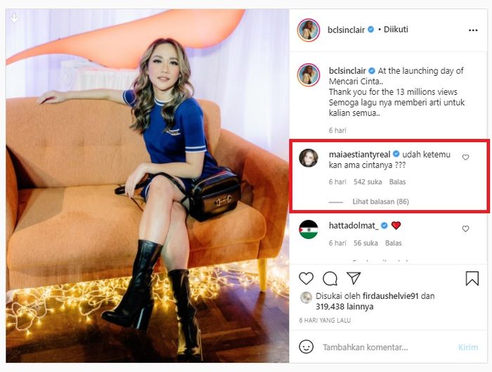 Komentar Maia Estianty pada postingan BCL