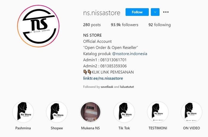 Instagram bisnis Nissa Sabyan.