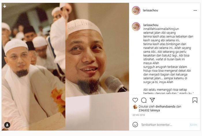 Unggahan Larissa Chou tentang kebaikan Ustaz Arifin Ilham
