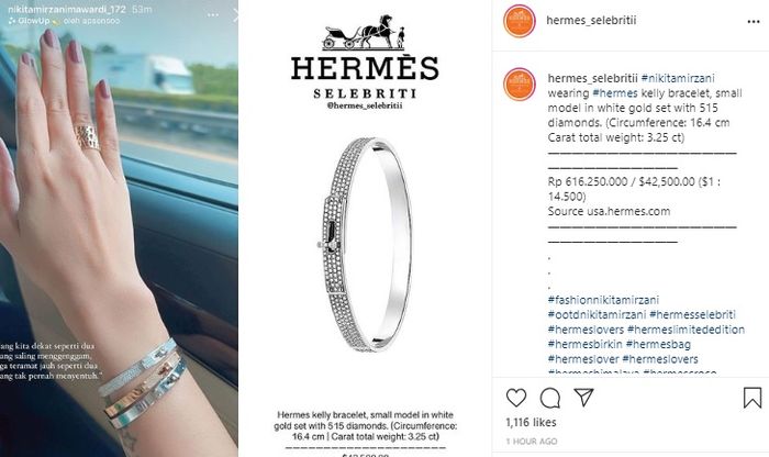 Unggahan akun @hermes_selebritii tentang gelang milik <a href='https://tribunmedan.cfd/tag/nikita-mirzani' title='Nikita&nbsp;Mirzani'>Nikita&nbsp;Mirzani</a>.