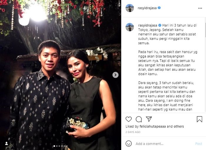 Unggahan Rasyid Rajasa mengenang 3 tahun kepergian Adara Taista
