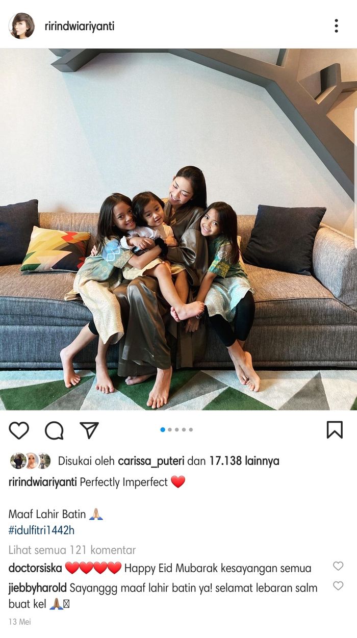 Ririn Dwi Ariyanti terlihat merayakan Idul Fitri terpisah dengan Aldi Bragi setelah keduanya menikah.
