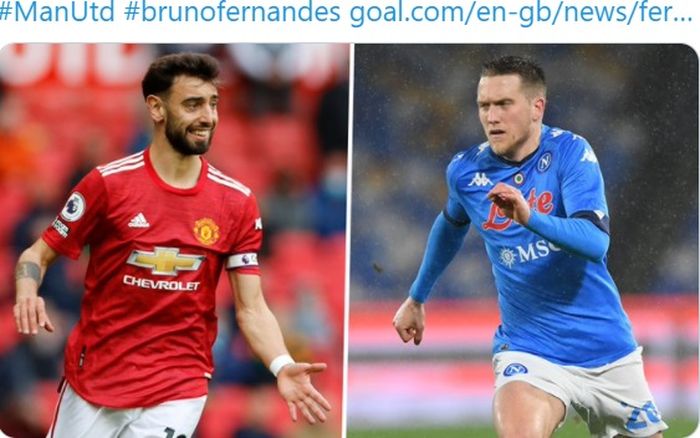 Gelandang Manchester United, Bruno Fernandes, dan Gelandang Napoli, Piotr Zielinski.