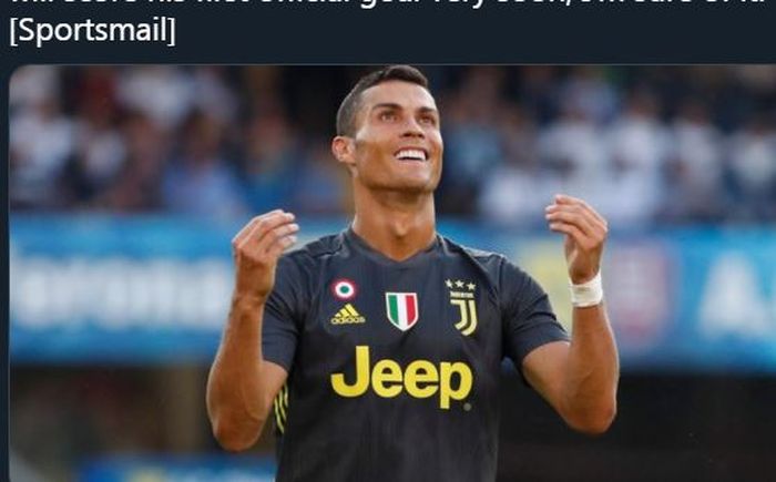 Ekspresi penyerang Juventus, Cristiano Ronaldo saat gagal membobol gawang Chievo Verona di Liga Italia 2018-2019.