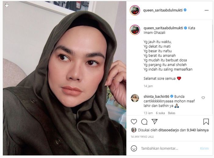 postingan Sarita Abdul Mukti, tepat saat isu Jedun jadi istri ketiga Uje merebak