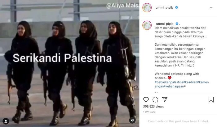 Postingan Umi Pipik Beri Dukungan untuk Para Kaum Wanita Palestina