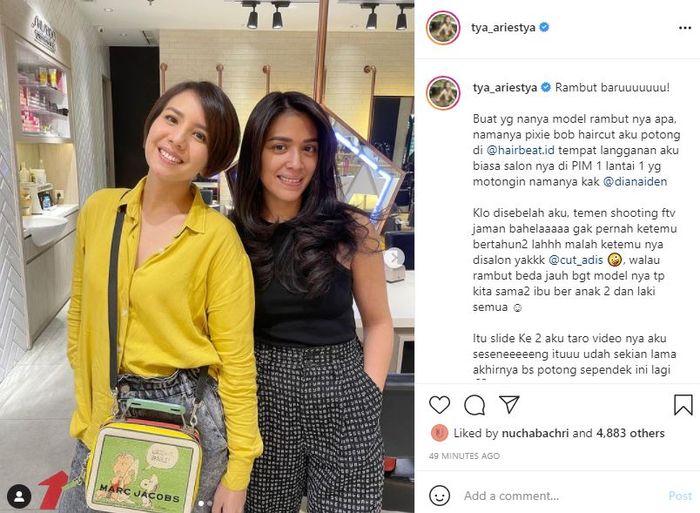 Unggahan Instagram <a href='https://manado.tribunnews.com/tag/tya-ariestya' title='Tya Ariestya'>Tya Ariestya</a>.