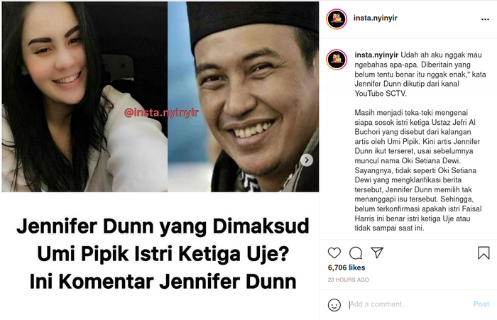 Jennifer Dunn disebut-sebut sebagai istri ketiga Uje yang kini sedang ramai diperbincangkan.