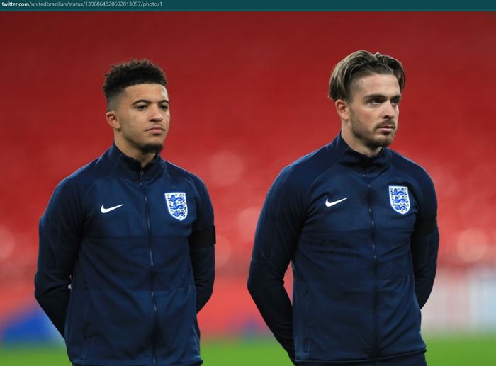 Jadon Sancho dan Jack Grealish kala memperkuat timnas Inggris.