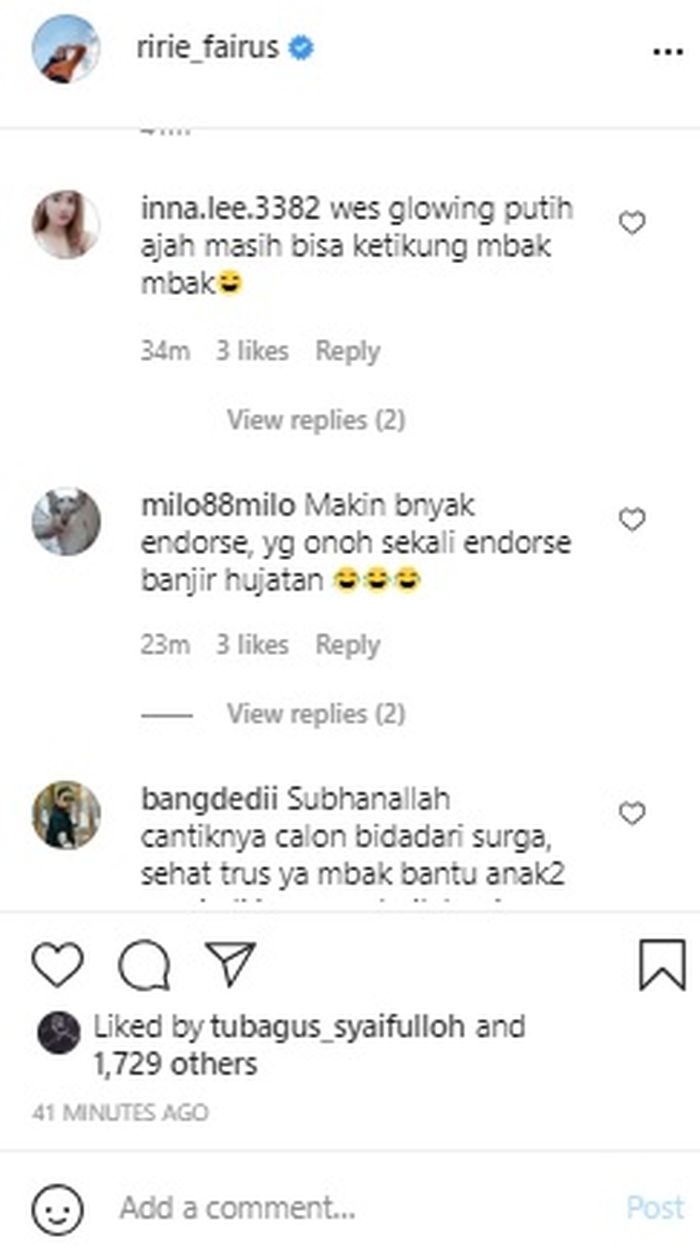 Komentar di postingan Ririe Fairus