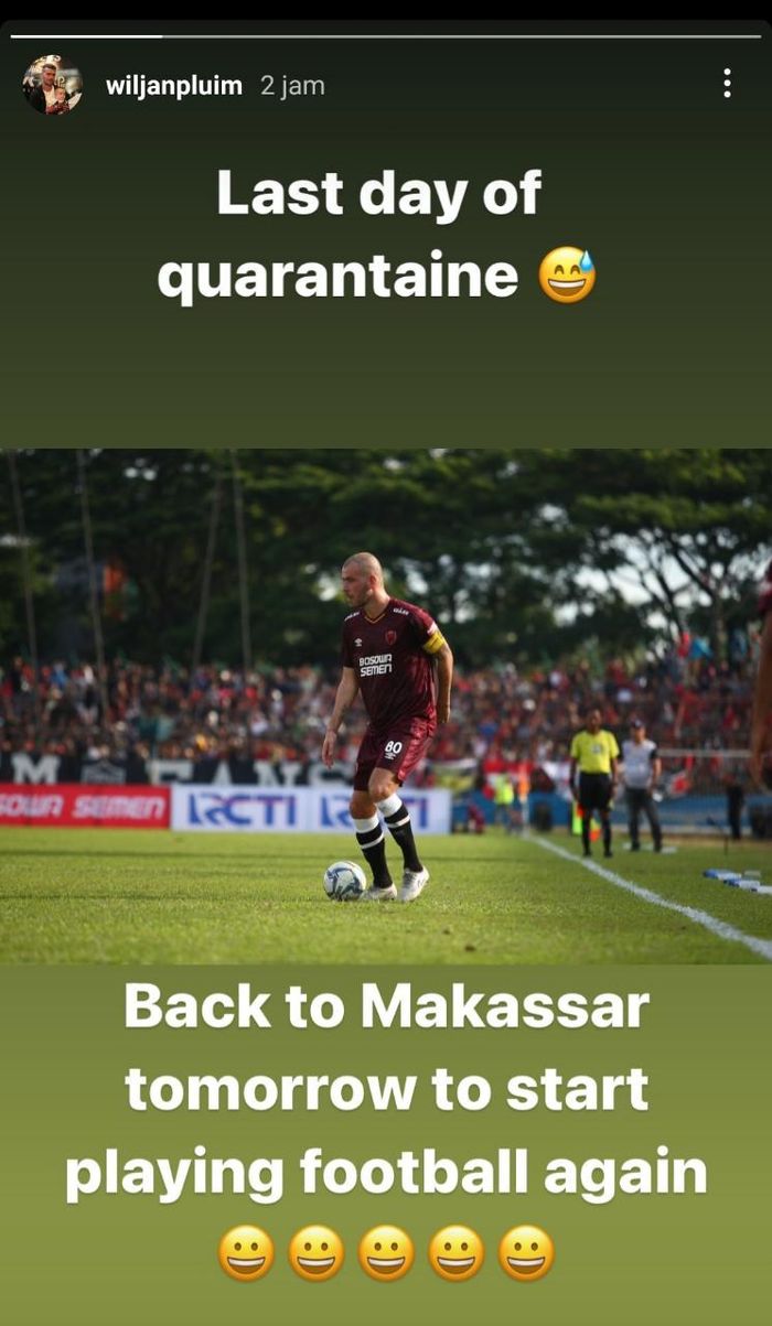 Wiljan Pluim memberikan kode bertahan di PSM Makassar lewat unggahan Instagram stories-nya, 28 Mei 2021.