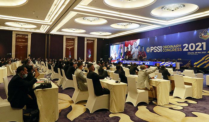 Suasana Kongres Tahunan PSSI di Hotel Raffles, Kuningan, Jakarta Selatan, Sabtu (29/5/2021)