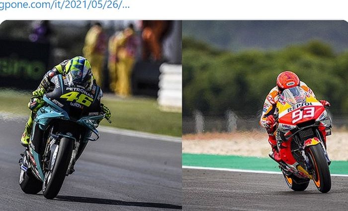 Kolase foto dua pembalap bintang MotoGP, Valentino Rossi dan Marc Marquez.