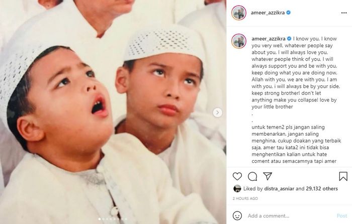 Unggahan Instagram Ameer Azzikra.