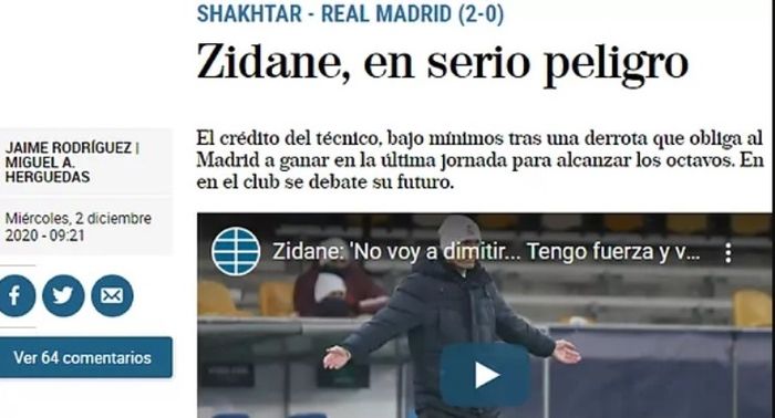 Salah saut pemberitaan yang menyudutkan Zinedine Zidane sewaktu menjabat pelatih Real Madrid.