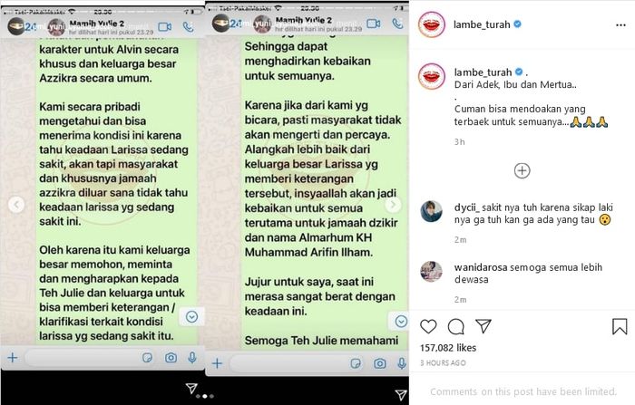 Interaksi ibunda Alvin Faiz dan ibunda Larissa Chou 
