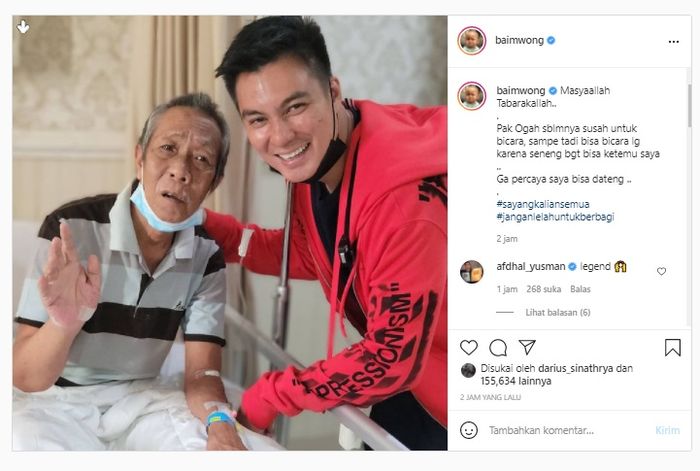 Baim Wong ungkap kondisi terbaru Pak Ogah yang terbaring sakit di rumah sakit.