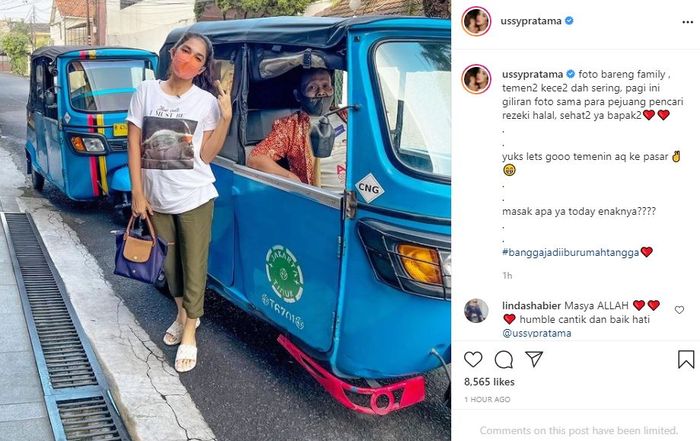 Ussy Sulistiawaty naik bajaj saat belanja ke pasar