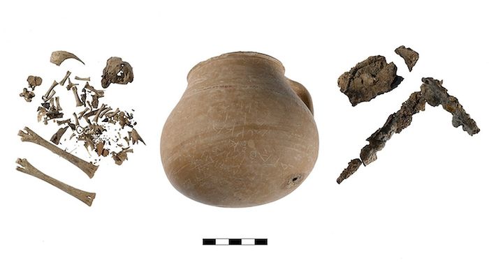 Inside the curse urn, archaeologists found iron nails, coins and chicken bones.