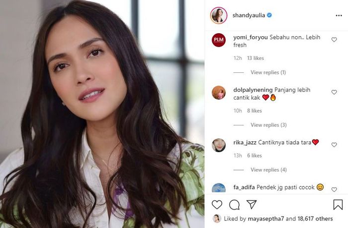 Komentar netizen melihat unggahan Shandy Aulia bertanya soal model rambut yang cocok untuk dirinya. 