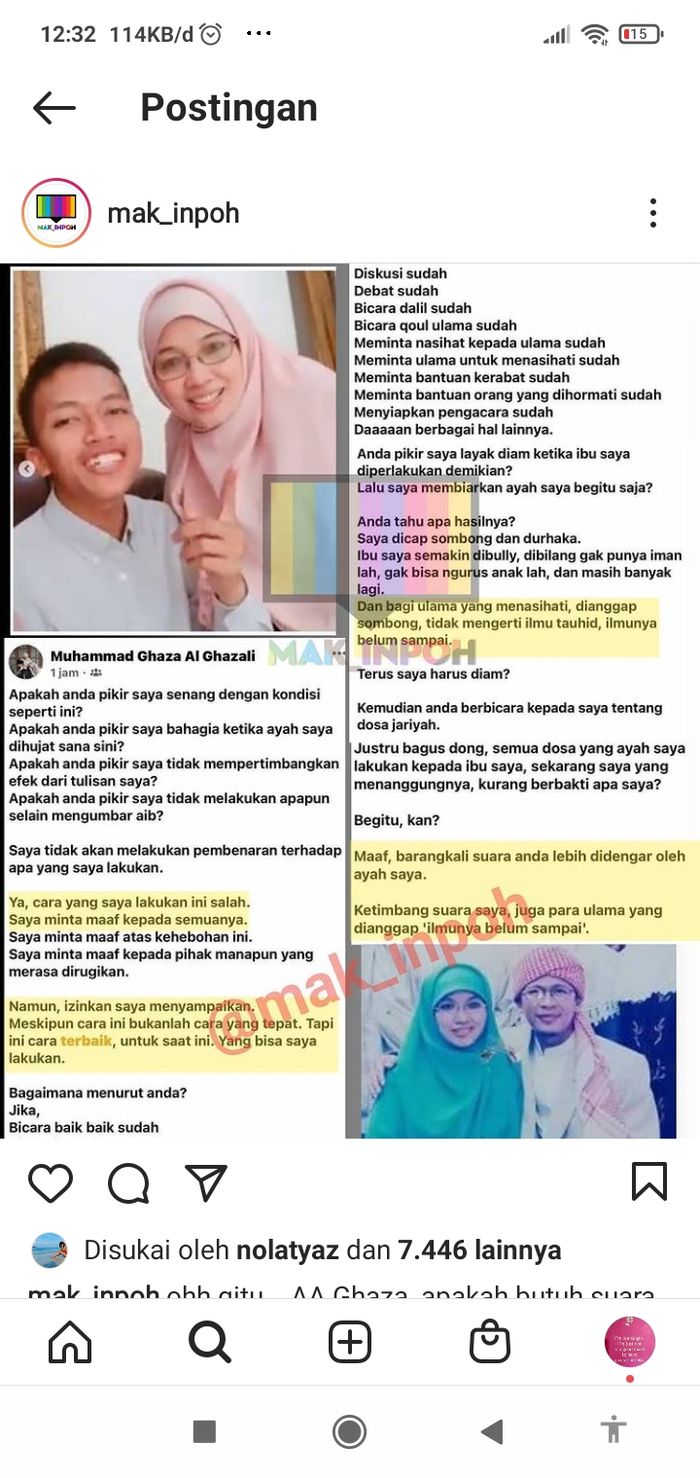 Perlakuan Aa Gym terhadap sang istri pertama, Teh Ninih dibeberkan Muhammad Ghaza Al Ghazali melalui akun Facebooknya.  