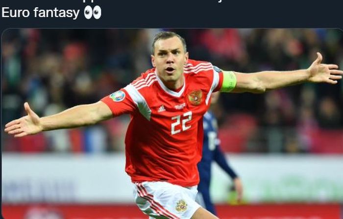 Selebrasi striker timnas Rusia, Artem Dzyuba.