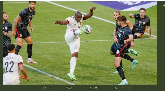 Romelu Lukaku mencetak gol timnas Belgia ke gawang timnas Kroasia dalam laga uji coba, 6 Juni 2021.