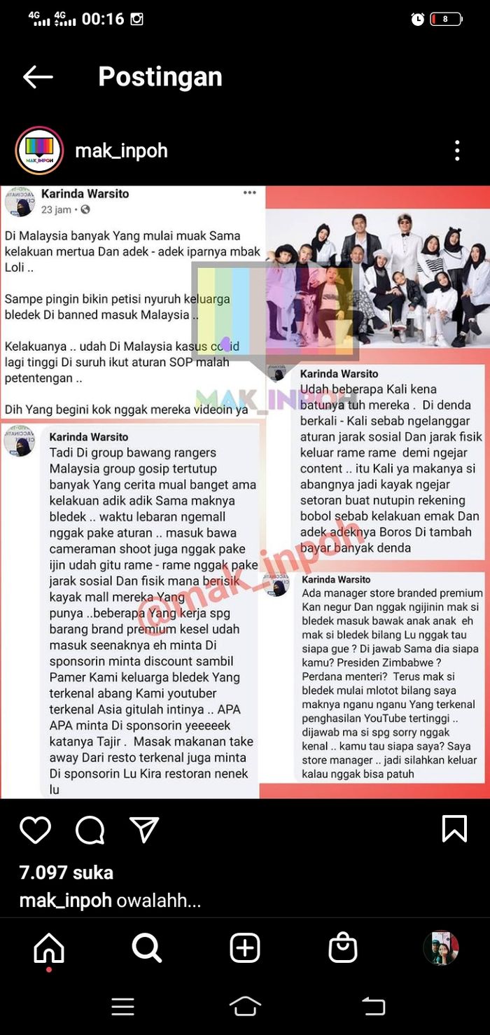 salah satu warga Malaysia melalui unggahan di media sosial membeberkan jika banyak masyarakat Malaysia yang mulai muak dengan tingkah keluarga Lenggogeni Faruk Halilintar.