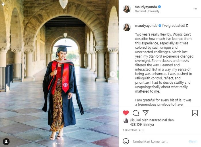 Maudy Ayunda lulus dari Stanford University