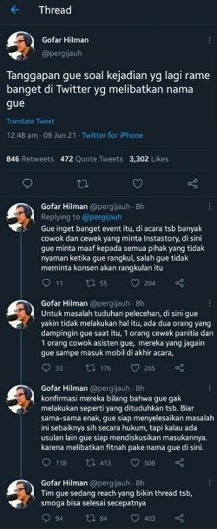 Klarifikasi Gofar Hilman saat disebut lakukan tindak pelecehan seksual
