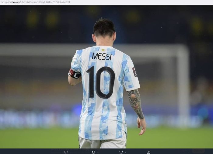 Megabintang timnas Argentina, Lionel Messi, dalam laga melawan Kolombia pada Kualifikasi Piala Dunia 2022.