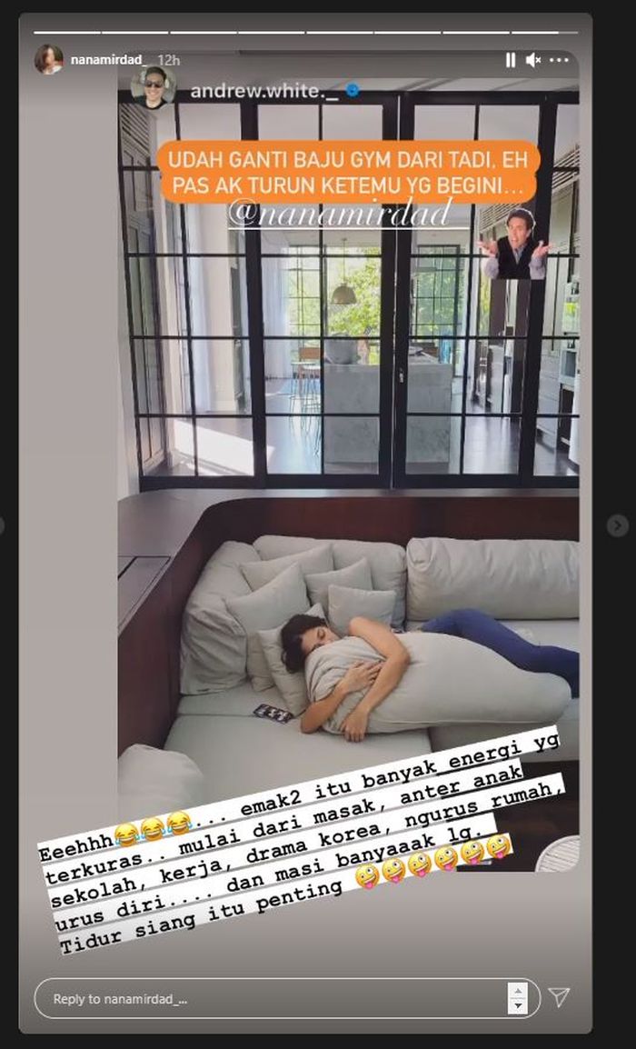 Andrew White mengunggah foto istrinya, <a href='https://tribunmedan.cfd/tag/nana-mirdad' title='Nana&nbsp;Mirdad'>Nana&nbsp;Mirdad</a> yang sedang tertidur pulas di sofa