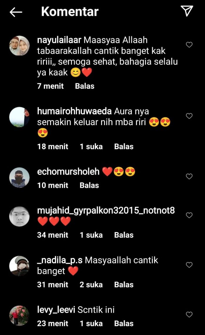 Komentar pujian netizen untuk Ririe Fairus