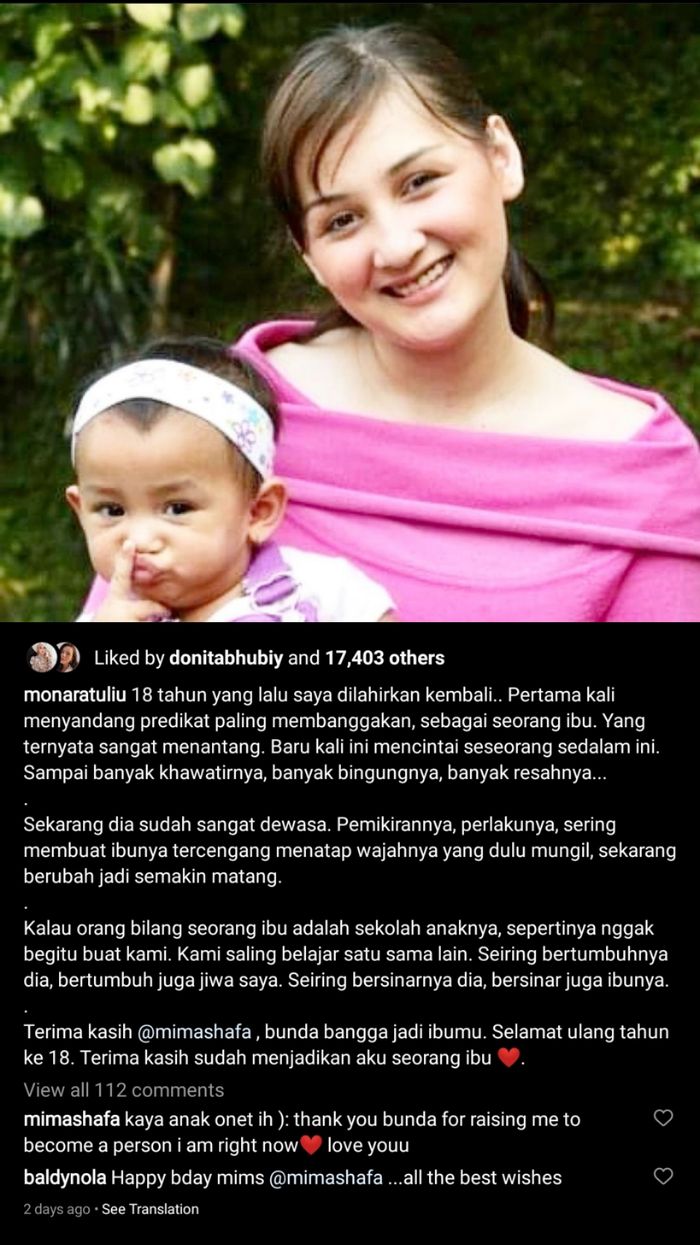 Tangkapan layar Instagram Mona Ratuliu.