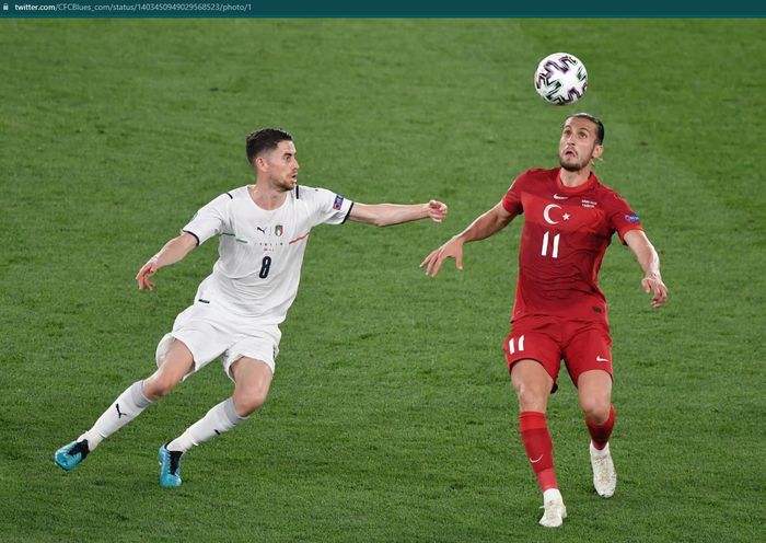 Momen Jorginho melawan timnas Turki dalam laga perdana timnas Italia di Grup A Euro 2020.