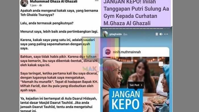 Ghaza menyebut Teh Ninih dibentak putri sulung saat digugat cerai Aa Gym.
