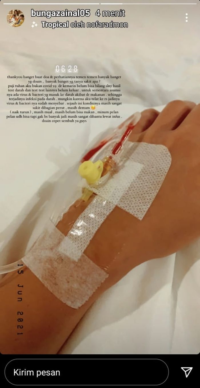 Bunga Zainal membagikan kondisinya di rumah sakit