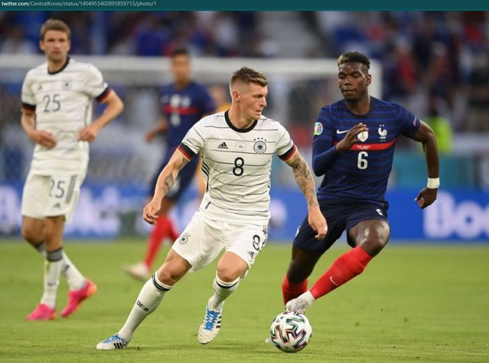 Duel Toni Kroos dan Paul Pogba tersaji pada laga Prancis kontra Jerman dalam laga perdana Grup F Euro 2020.