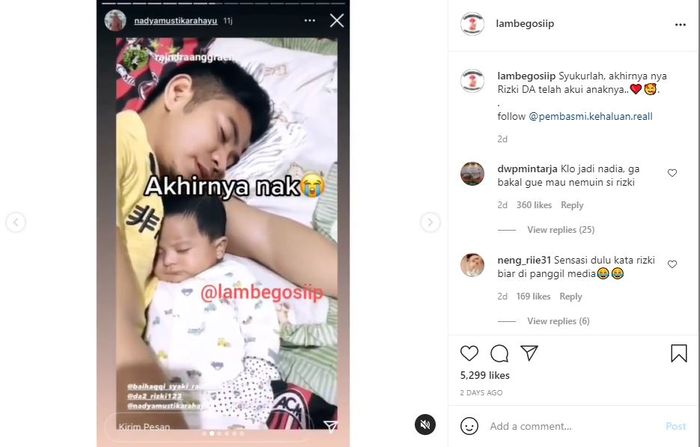 Rizki DA terlihat sedang menghabiskan waktu bersama buah hatinya dengan Nadya Mustika.