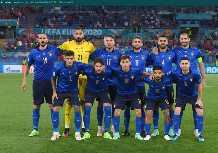 Skuad timnas Italia kala berlaga melawan timnas Swiss pada matchday kedua Grup A Euro 2020.