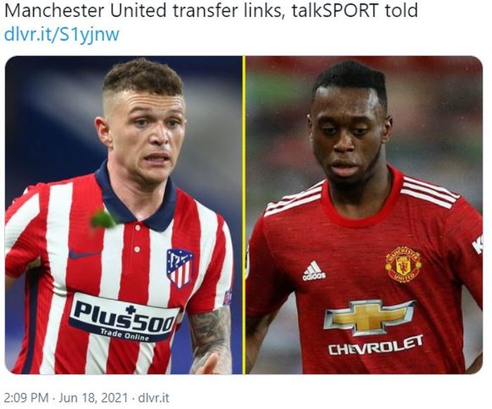 Bek sayap Atletico Madrid, Kieran Trippier (kiri) disebut sebagai pemain yang jauh lebih baik daripada full-back Manchester United, Aaron Wan-Bissaka.