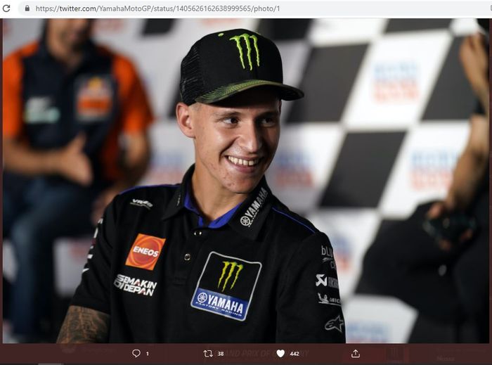 Pembalap Monster Energy Yamaha, Fabio Quartararo, saat berbicara pada sesi konferensi pers MotoGP Jerman 2021. 