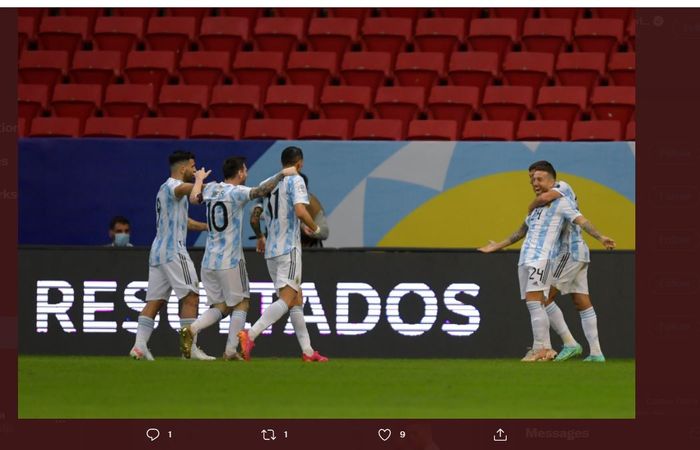 Alejandro Gomez (24) merayakan golnya untuk timnas Argentina ke gawang Paraguay di Copa America 2021.